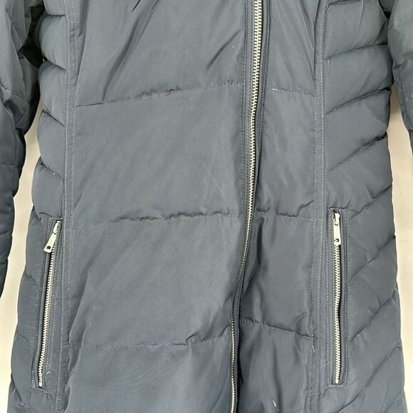 Cole Haan Signature Faux Fur Trim Hooded Navy Down Coat Women's Size Extra Small - Picture 4 of 15